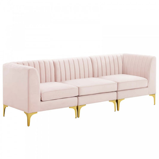 Triumph Channel Tufted Performance Velvet 	3-Seater Sofa, Pink