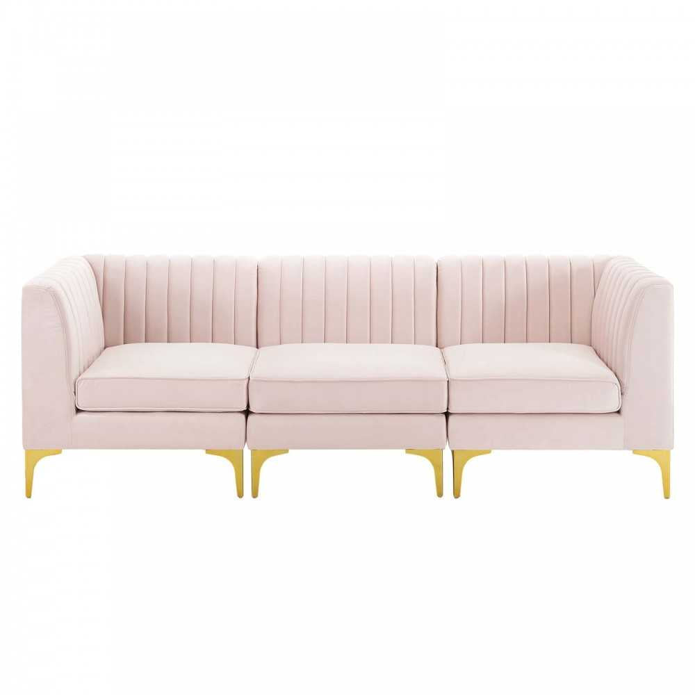Triumph Channel Tufted Performance Velvet 	3-Seater Sofa, Pink