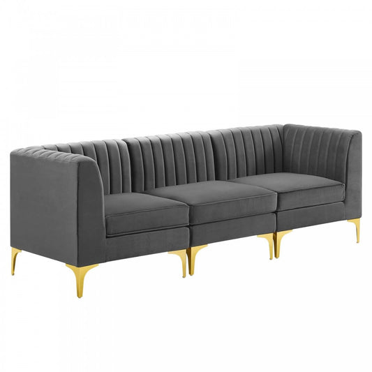 Triumph Channel Tufted Performance Velvet 	3-Seater Sofa, Gray