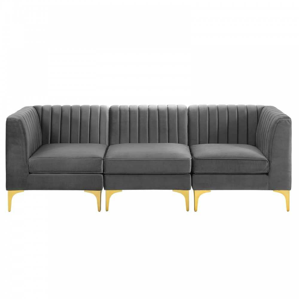 Triumph Channel Tufted Performance Velvet 	3-Seater Sofa, Gray