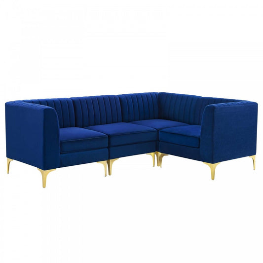 Triumph Channel Tufted Performance Velvet 4-Piece Sectional Sofa, Navy
