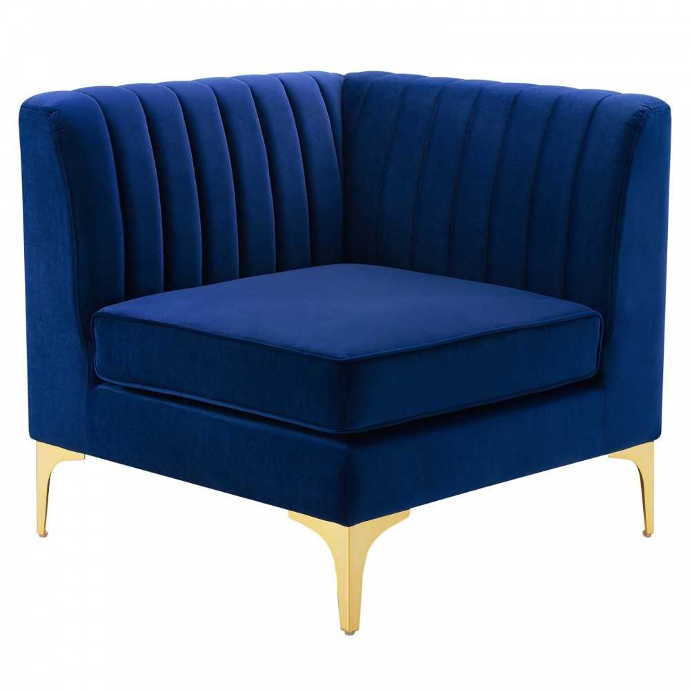Triumph Channel Tufted Performance Velvet 4-Piece Sectional Sofa, Navy
