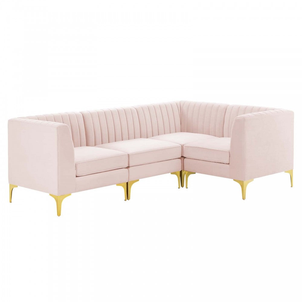 Triumph Channel Tufted Performance Velvet 4-Piece Sectional Sofa, Pink