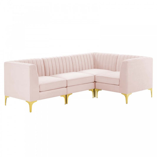 Triumph Channel Tufted Performance Velvet 4-Piece Sectional Sofa, Pink