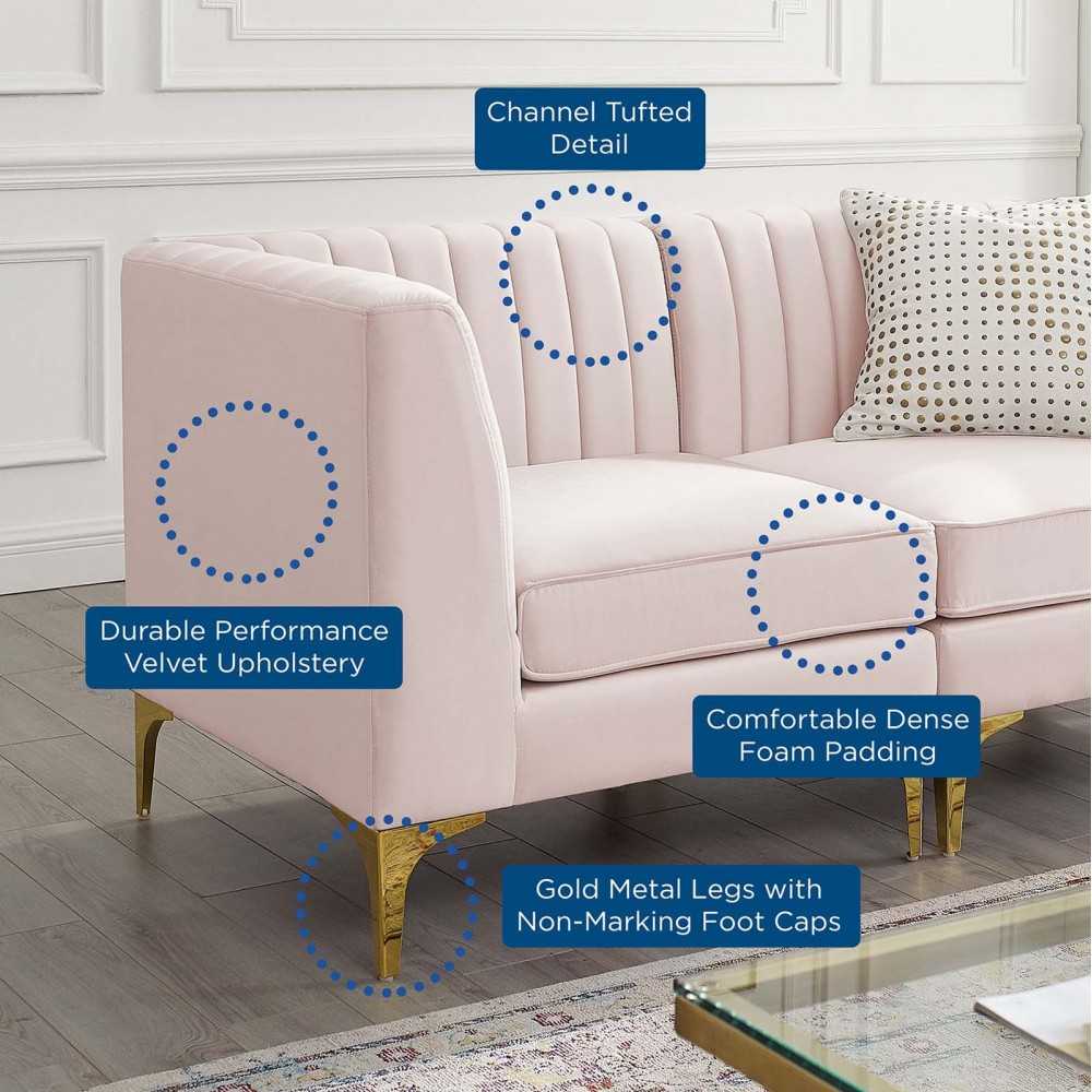 Triumph Channel Tufted Performance Velvet 4-Piece Sectional Sofa, Pink