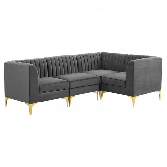 Triumph Channel Tufted Performance Velvet 4-Piece Sectional Sofa, Gray