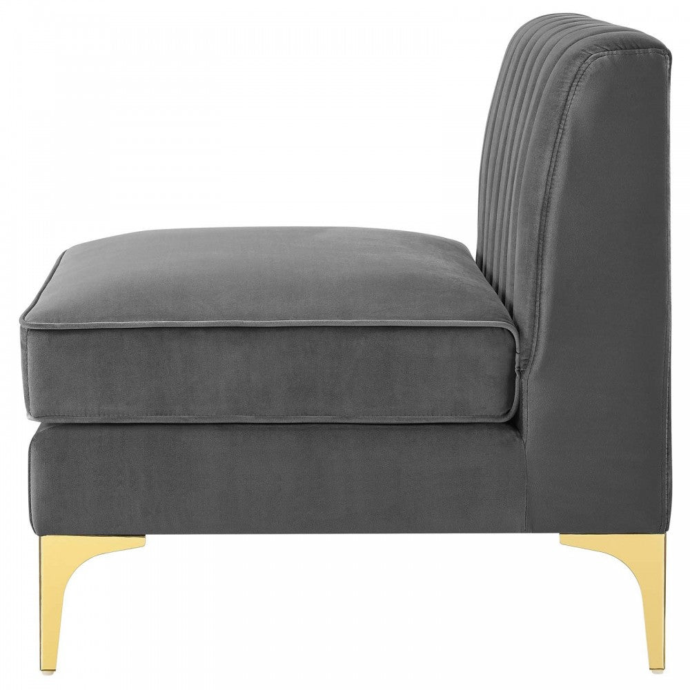 Triumph Channel Tufted Performance Velvet 4-Piece Sectional Sofa, Gray
