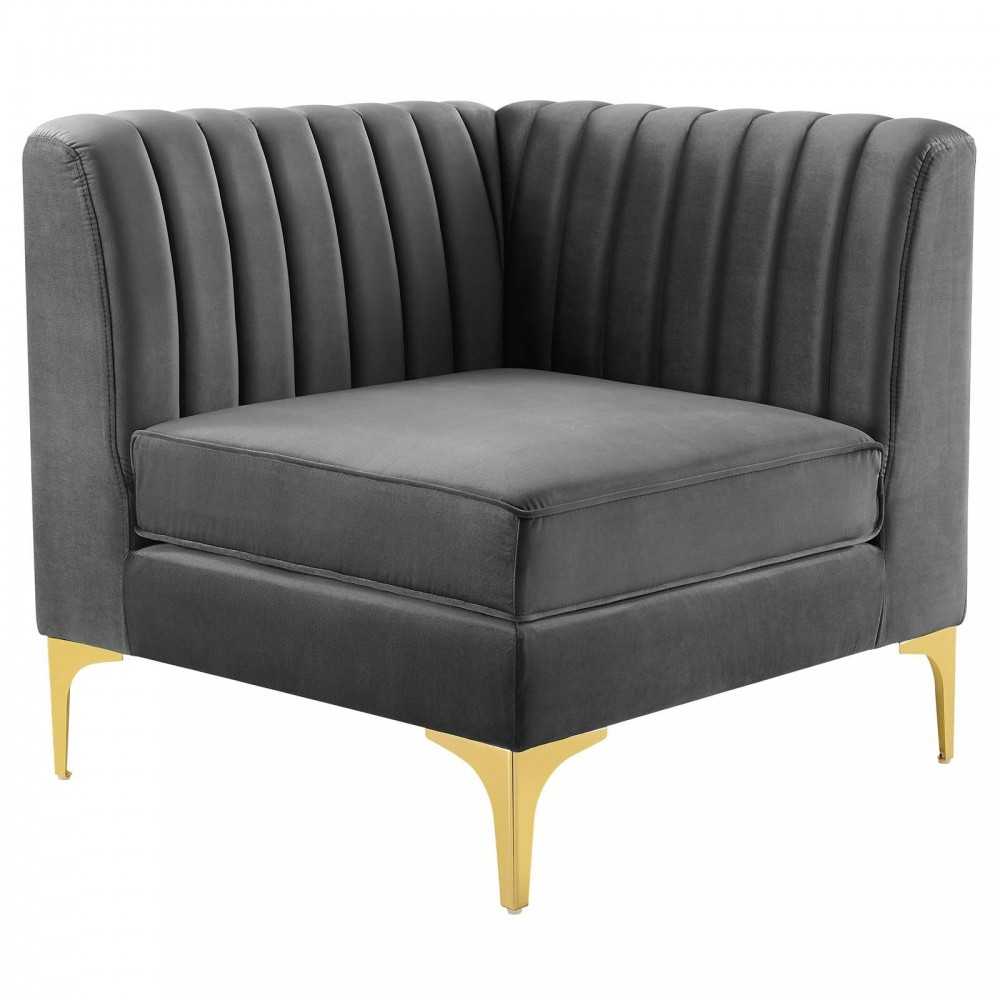 Triumph Channel Tufted Performance Velvet 4-Piece Sectional Sofa, Gray