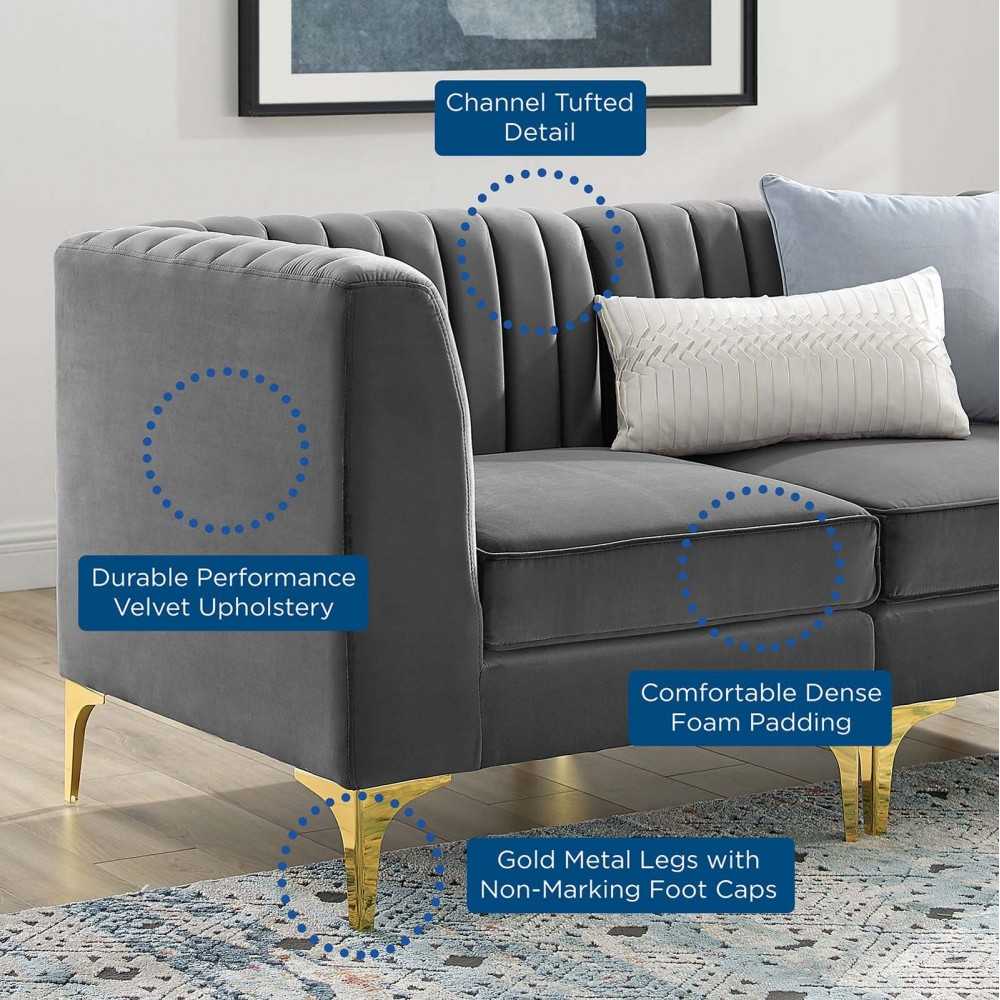 Triumph Channel Tufted Performance Velvet 4-Piece Sectional Sofa, Gray