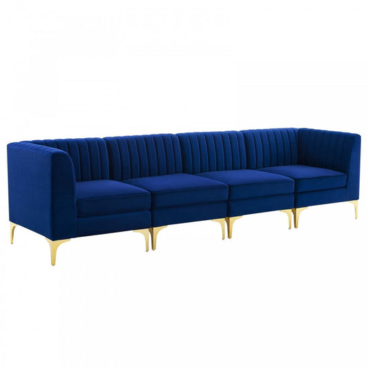 Triumph Channel Tufted Performance Velvet 4-Seater Sofa, Navy