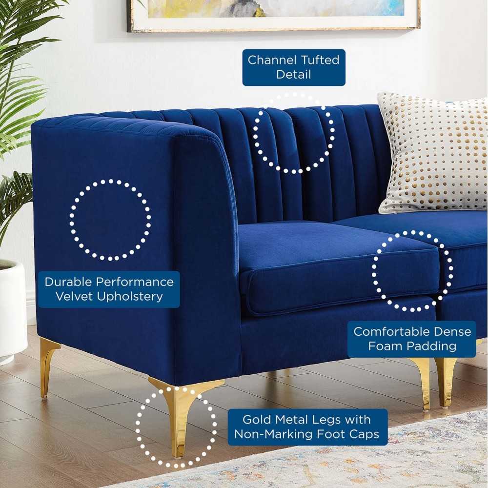 Triumph Channel Tufted Performance Velvet 4-Seater Sofa, Navy