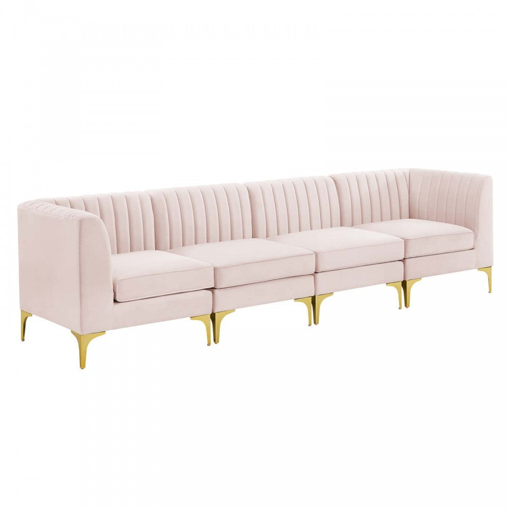 Triumph Channel Tufted Performance Velvet 4-Seater Sofa, Pink