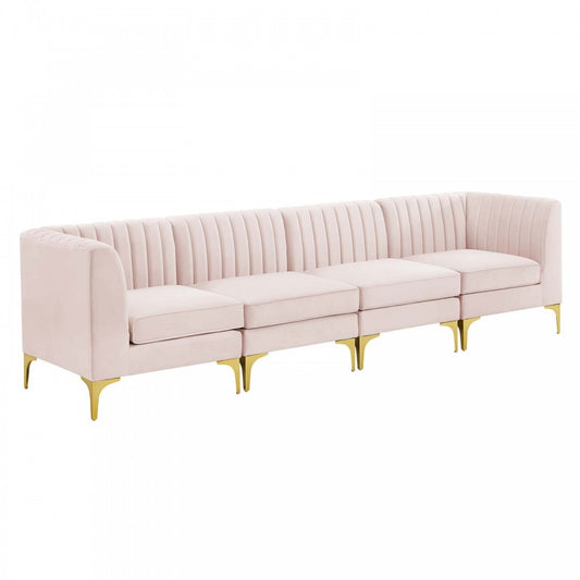 Triumph Channel Tufted Performance Velvet 4-Seater Sofa, Pink