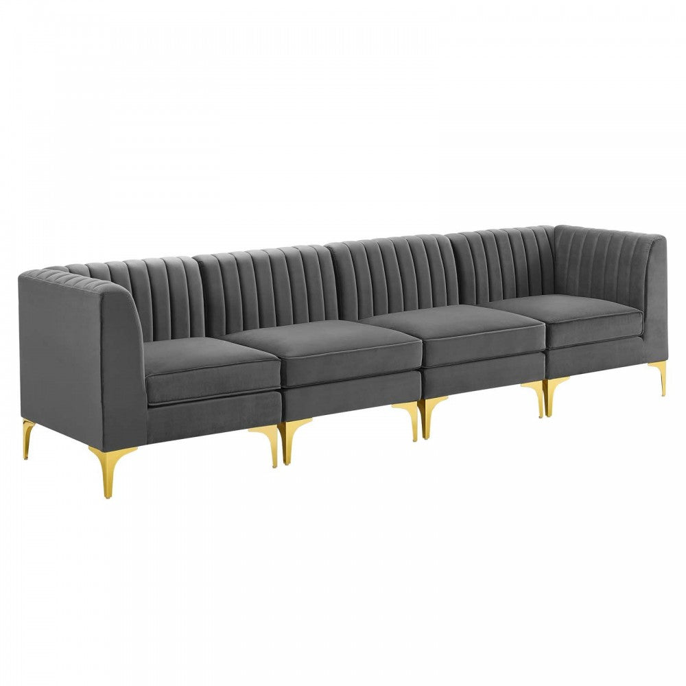 Triumph Channel Tufted Performance Velvet 4-Seater Sofa, Gray