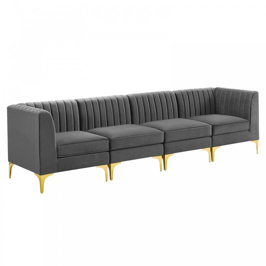Triumph Channel Tufted Performance Velvet 4-Seater Sofa, Gray