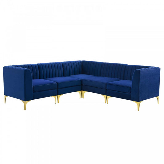 Triumph Channel Tufted Performance Velvet 5-Piece Sectional Sofa, Navy, EEI-4350-NAV