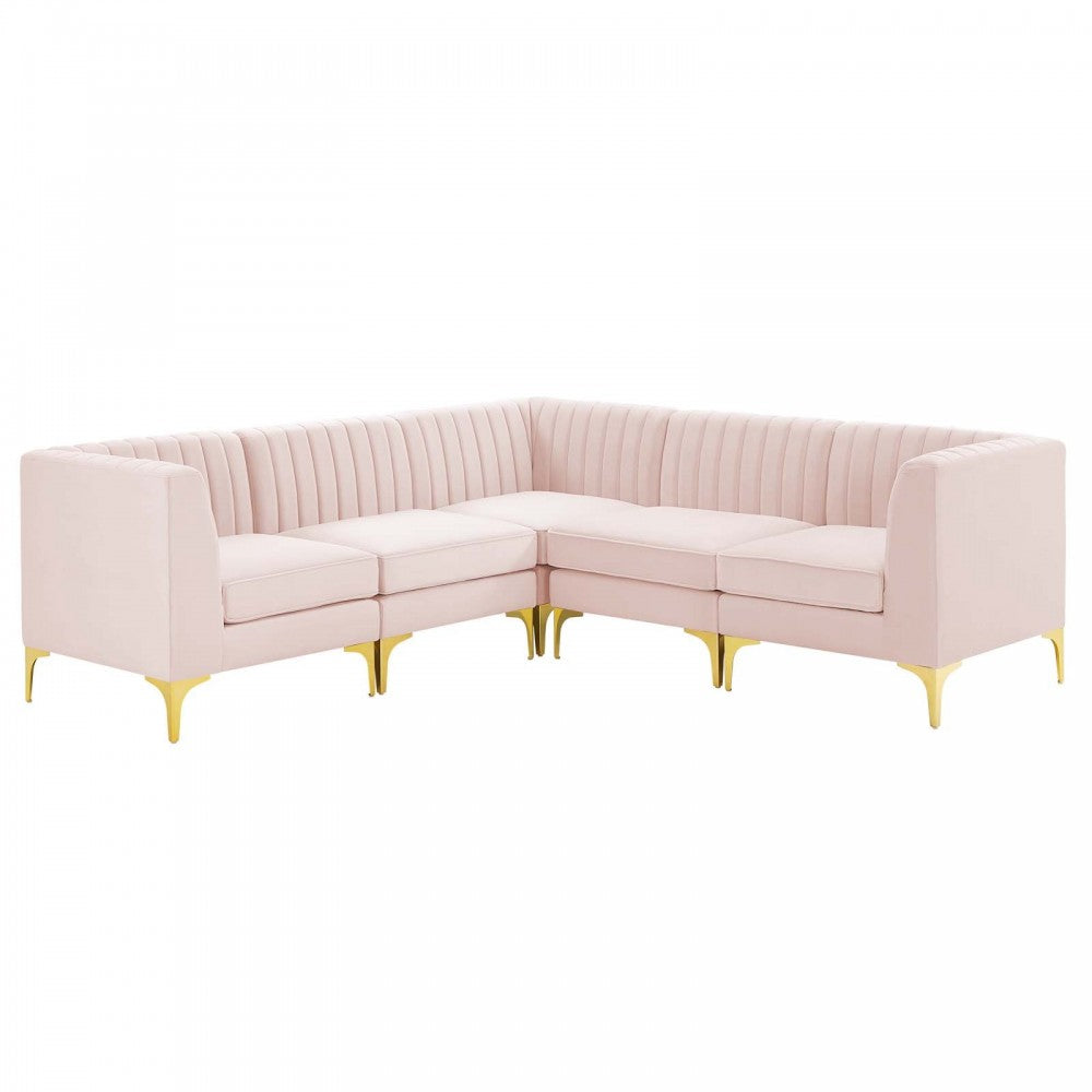 Triumph Channel Tufted Performance Velvet 5-Piece Sectional Sofa, Pink, EEI-4350-PNK