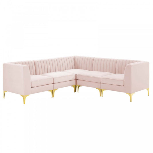 Triumph Channel Tufted Performance Velvet 5-Piece Sectional Sofa, Pink, EEI-4350-PNK