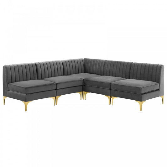 Triumph Channel Tufted Performance Velvet 5-Piece Sectional Sofa, Gray, EEI-4351-GRY