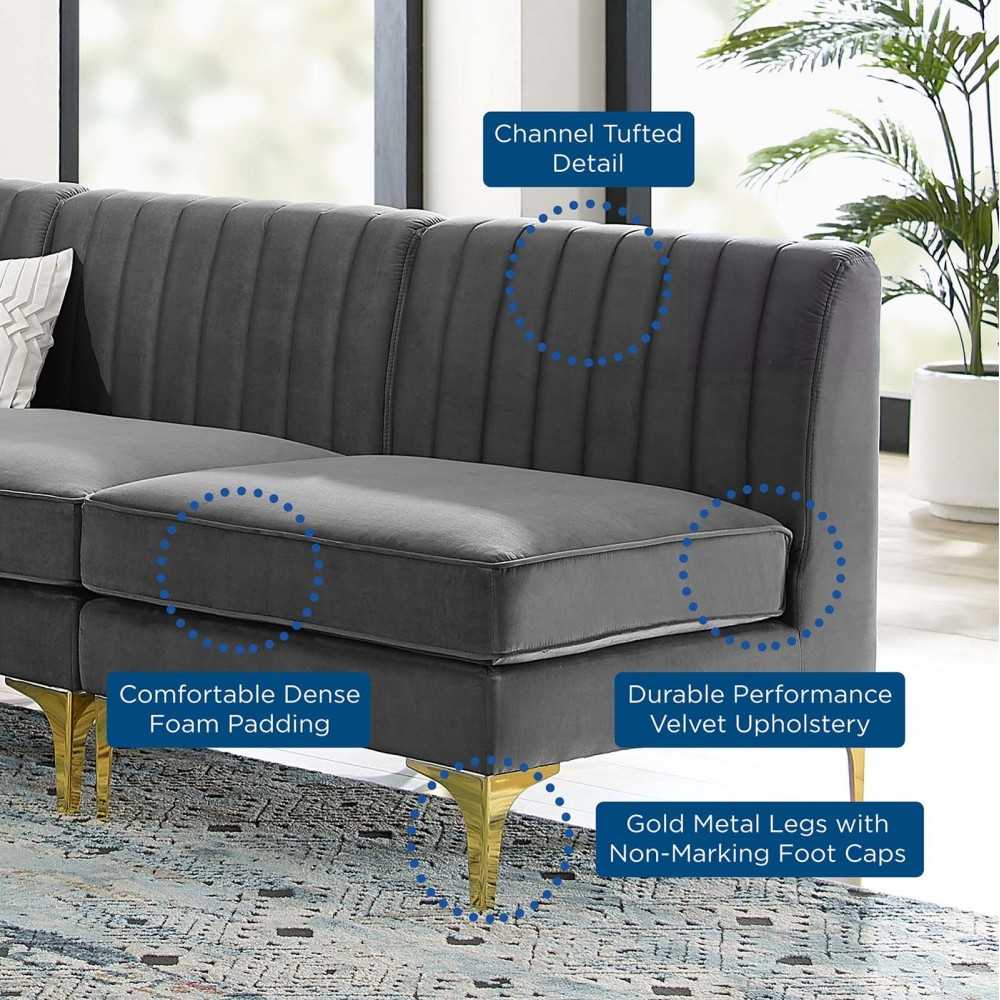 Triumph Channel Tufted Performance Velvet 5-Piece Sectional Sofa, Gray, EEI-4351-GRY