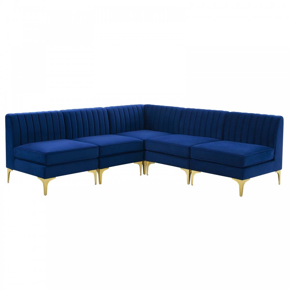 Triumph Channel Tufted Performance Velvet 5-Piece Sectional Sofa, Navy, EEI-4351-NAV