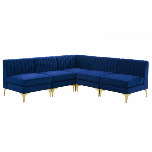 Triumph Channel Tufted Performance Velvet 5-Piece Sectional Sofa, Navy, EEI-4351-NAV