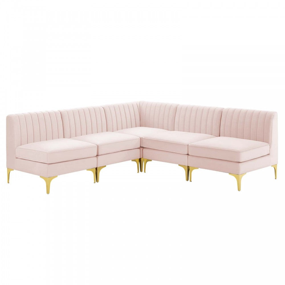 Triumph Channel Tufted Performance Velvet 5-Piece Sectional Sofa, Pink, EEI-4351-PNK