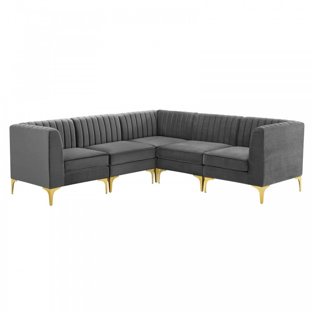 Triumph Channel Tufted Performance Velvet 5-Piece Sectional Sofa, Gray, EEI-4350-GRY