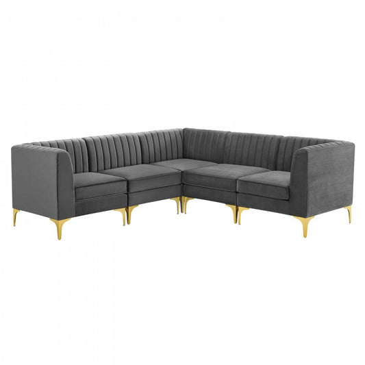 Triumph Channel Tufted Performance Velvet 5-Piece Sectional Sofa, Gray, EEI-4350-GRY