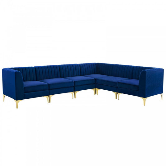 Triumph Channel Tufted Performance Velvet 6-Piece Sectional Sofa, Navy