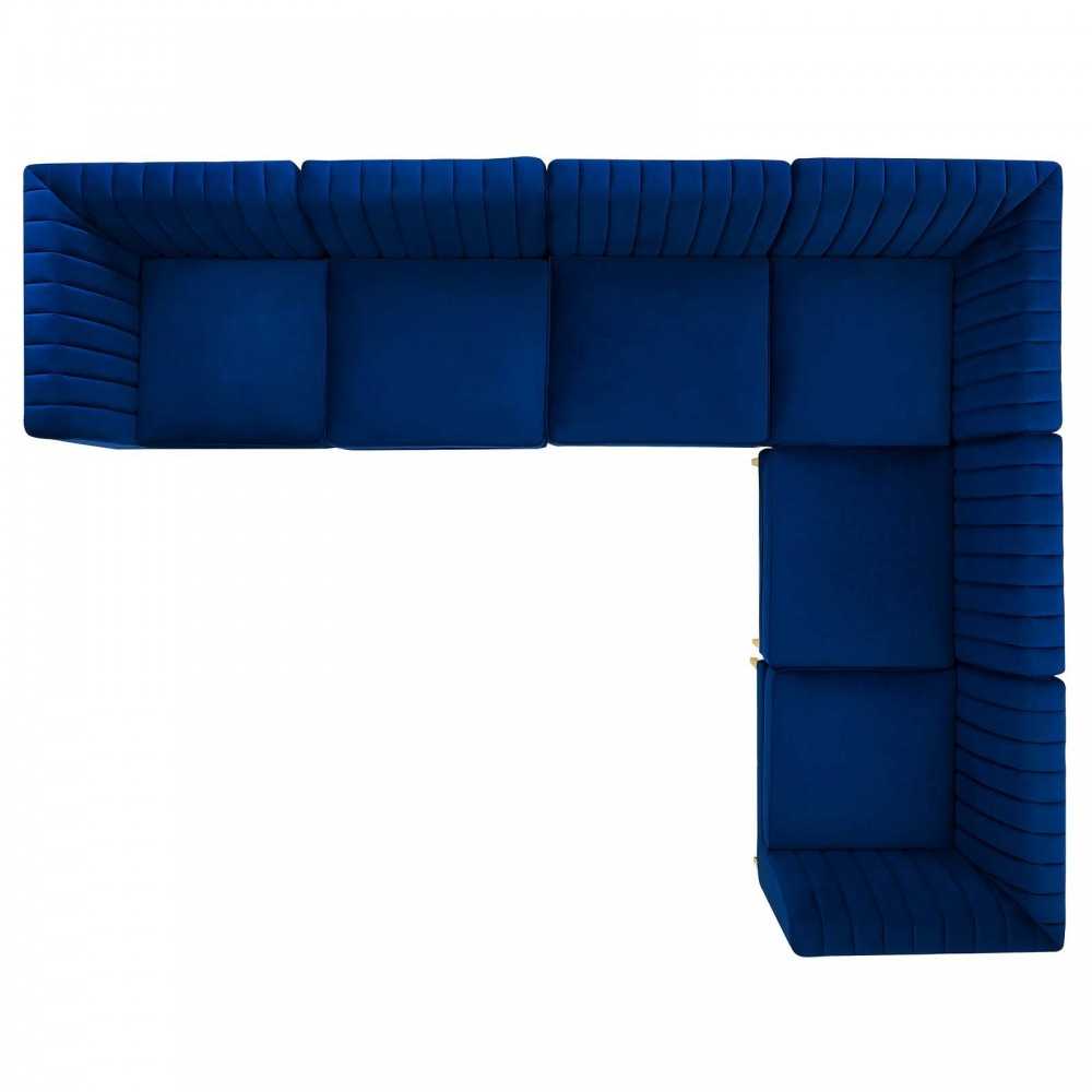 Triumph Channel Tufted Performance Velvet 6-Piece Sectional Sofa, Navy