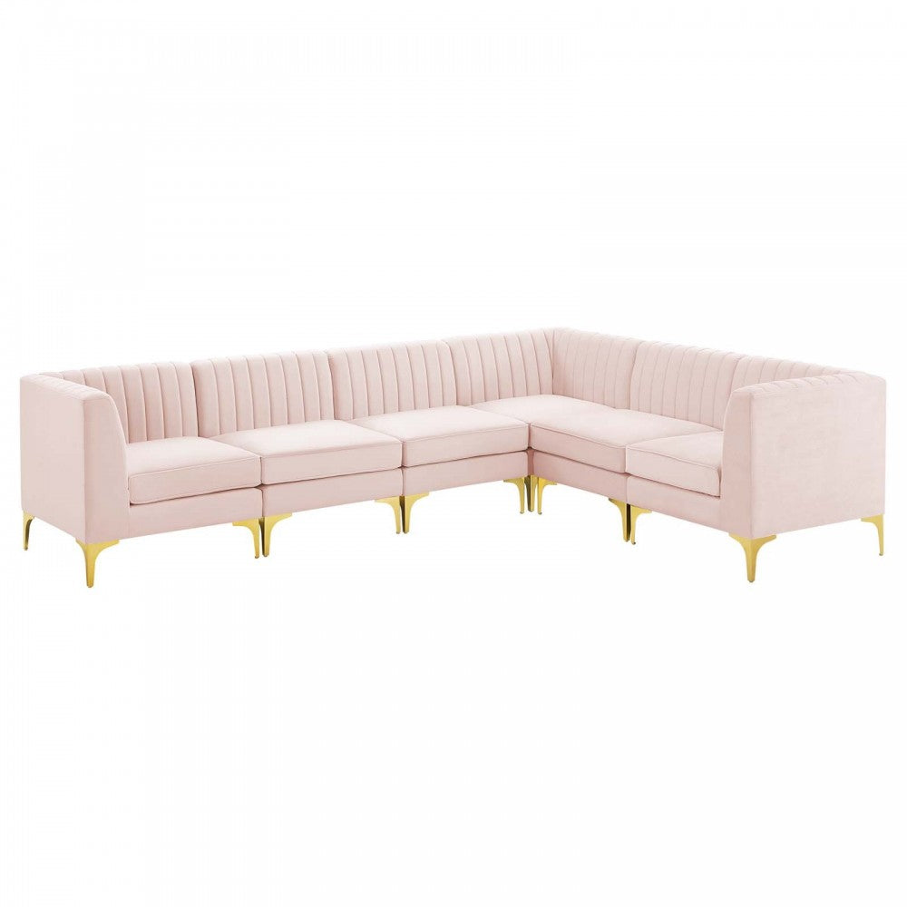 Triumph Channel Tufted Performance Velvet 6-Piece Sectional Sofa, Pink