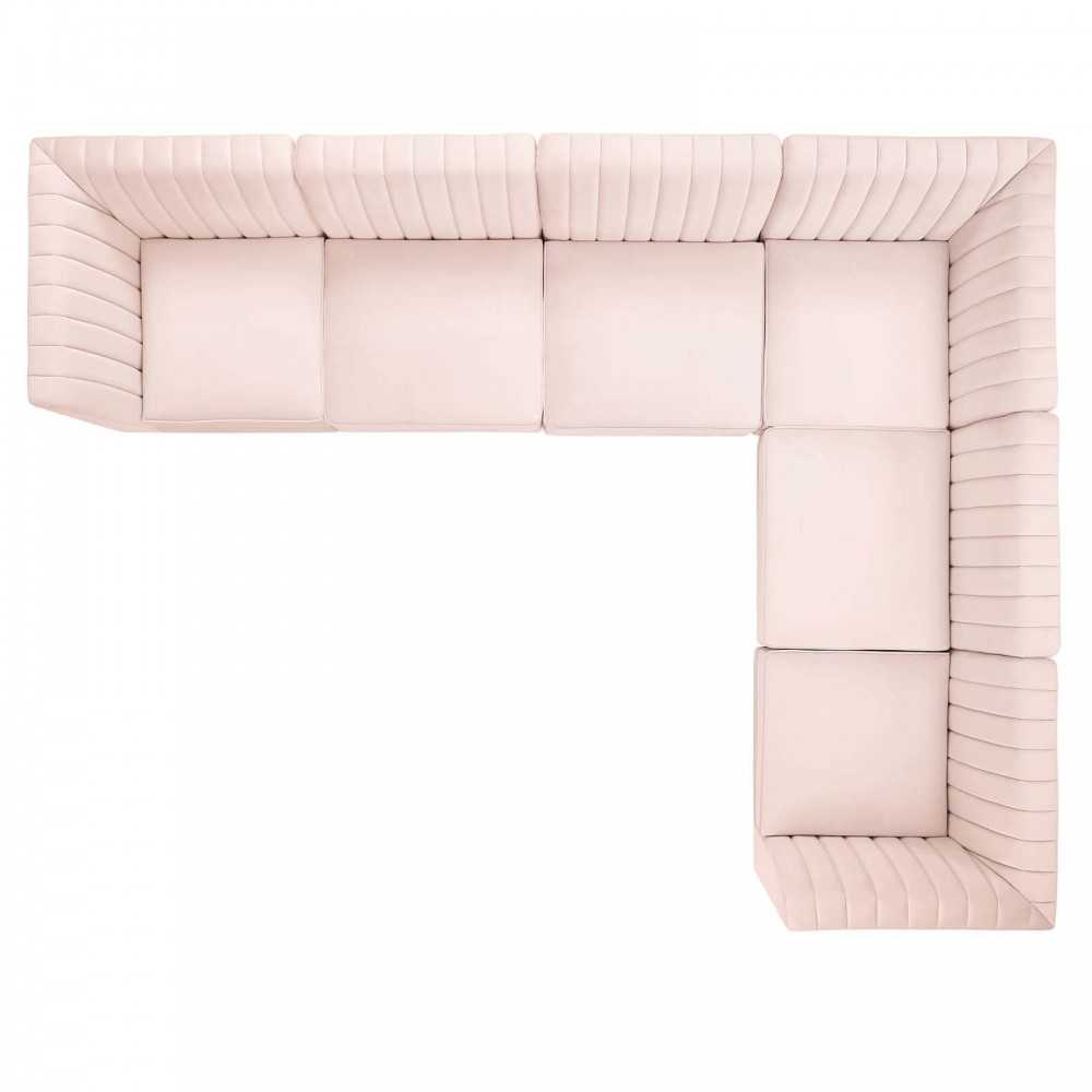 Triumph Channel Tufted Performance Velvet 6-Piece Sectional Sofa, Pink