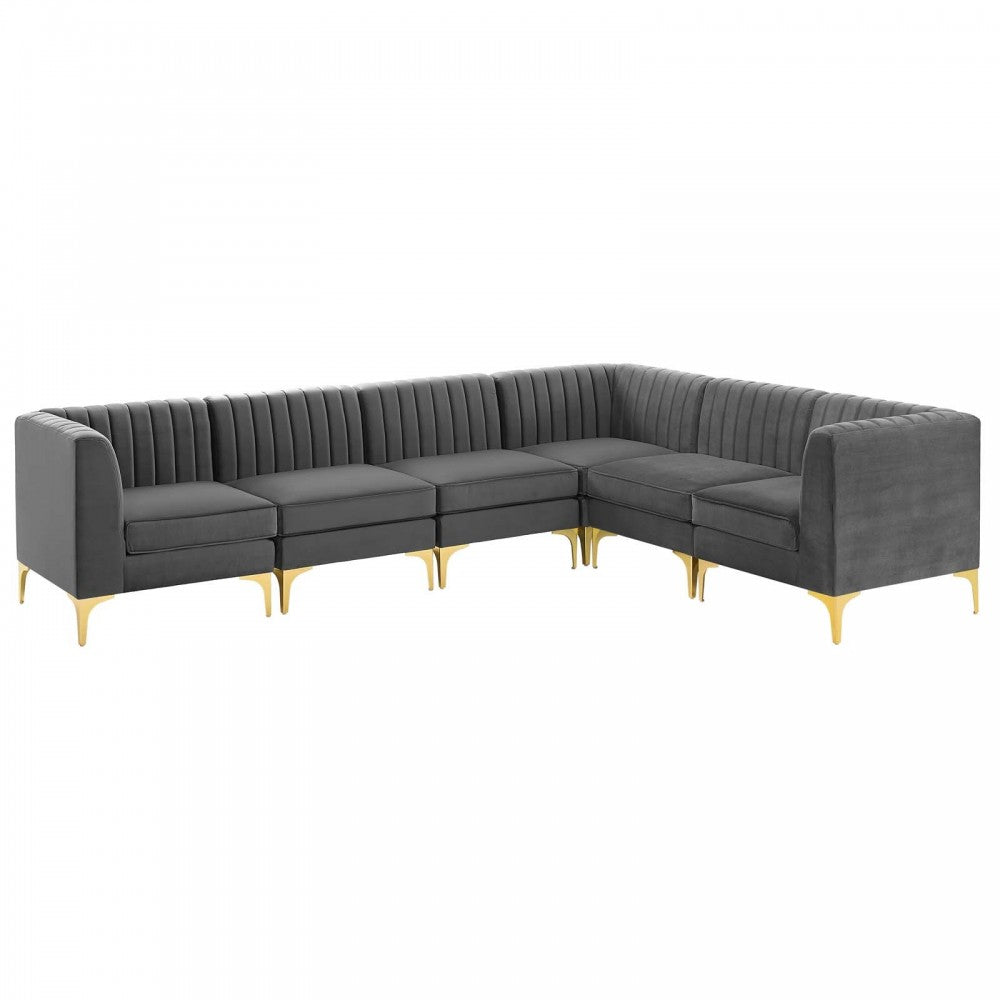 Triumph Channel Tufted Performance Velvet 6-Piece Sectional Sofa, Gray