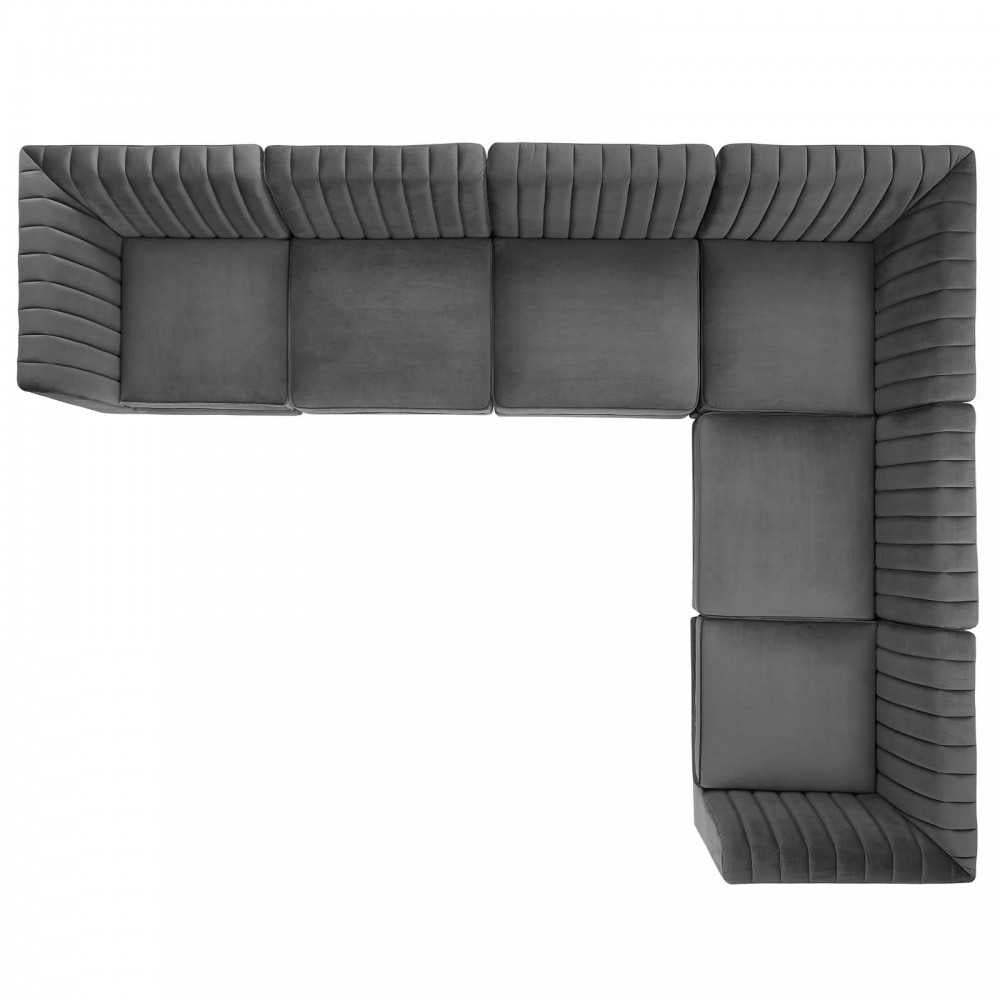 Triumph Channel Tufted Performance Velvet 6-Piece Sectional Sofa, Gray