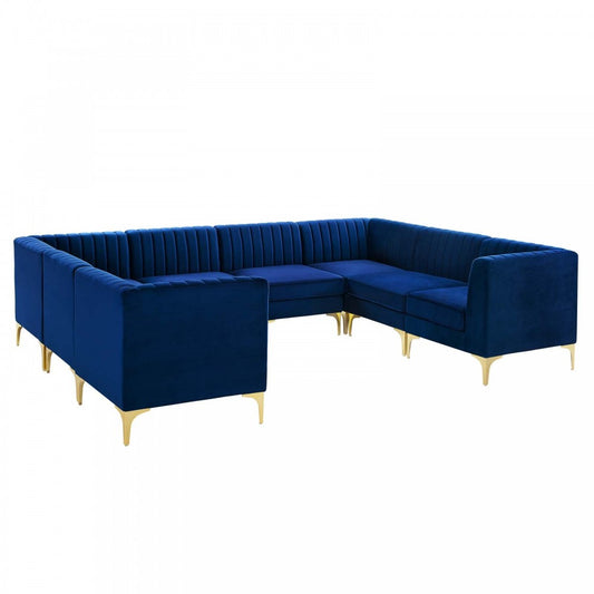 Triumph Channel Tufted Performance Velvet 8-Piece Sectional Sofa, Navy