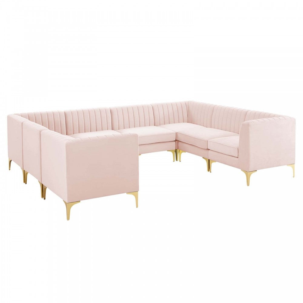 Triumph Channel Tufted Performance Velvet 8-Piece Sectional Sofa, Pink