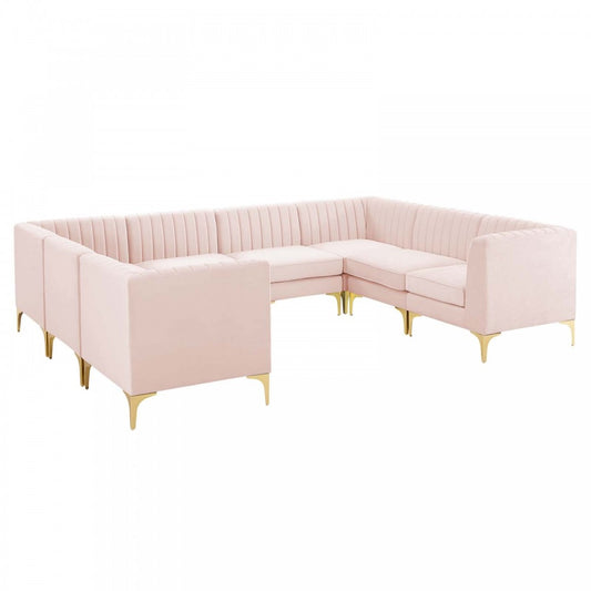 Triumph Channel Tufted Performance Velvet 8-Piece Sectional Sofa, Pink