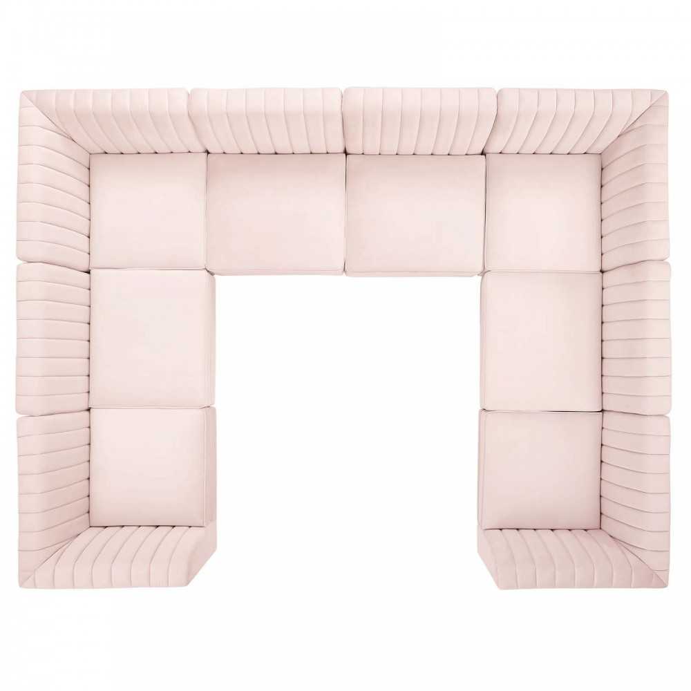 Triumph Channel Tufted Performance Velvet 8-Piece Sectional Sofa, Pink
