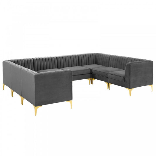 Triumph Channel Tufted Performance Velvet 8-Piece Sectional Sofa, Gray
