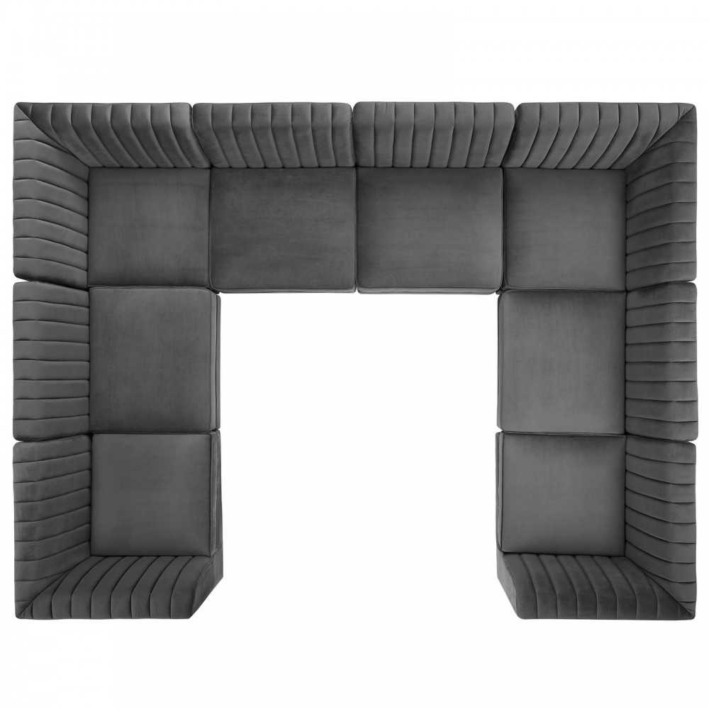 Triumph Channel Tufted Performance Velvet 8-Piece Sectional Sofa, Gray