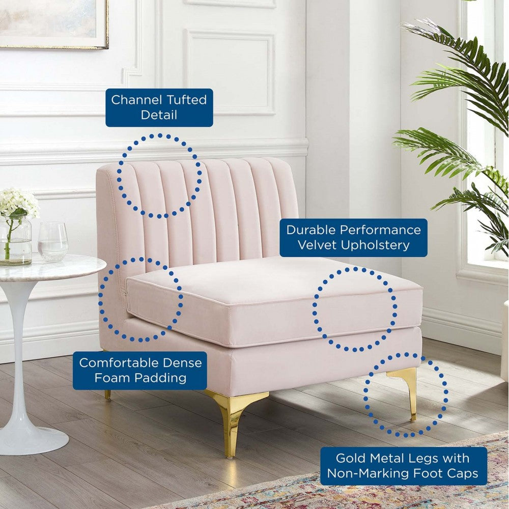 Triumph Channel Tufted Performance Velvet Armless Chair, Pink