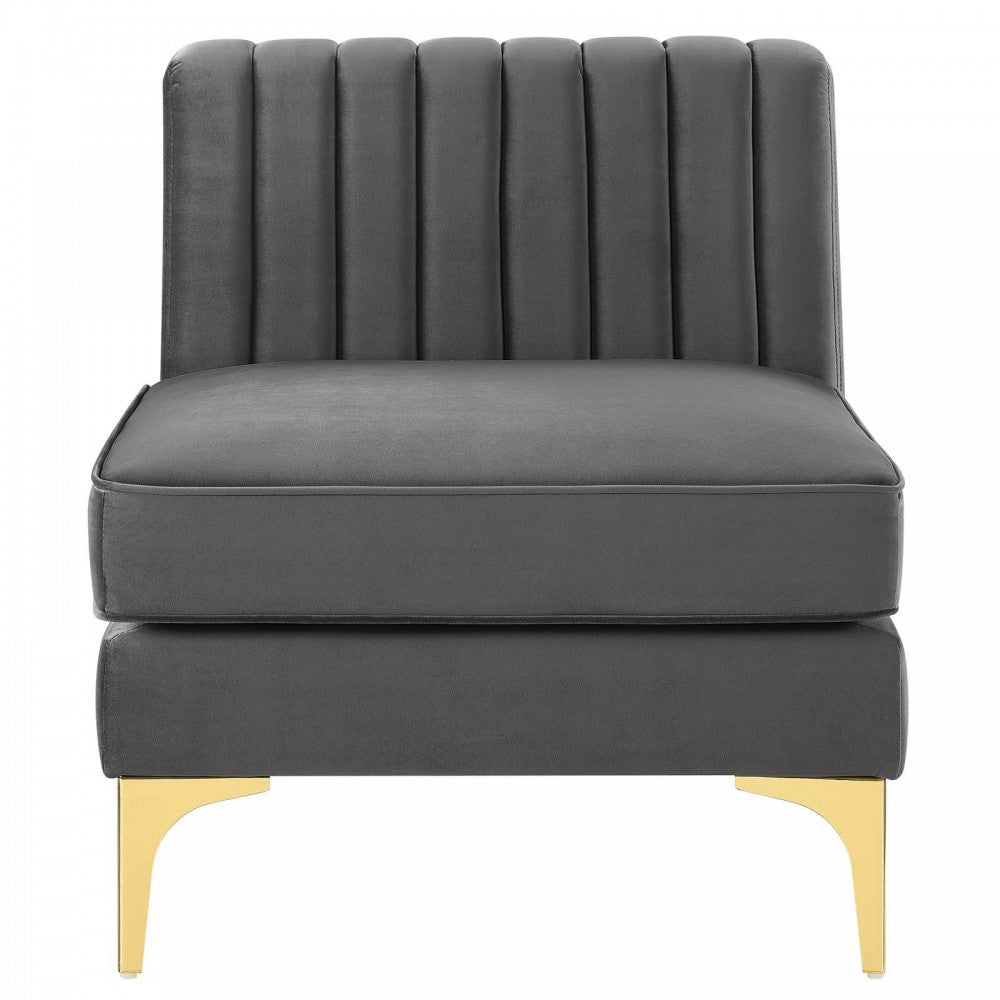 Triumph Channel Tufted Performance Velvet Armless Chair, Gray