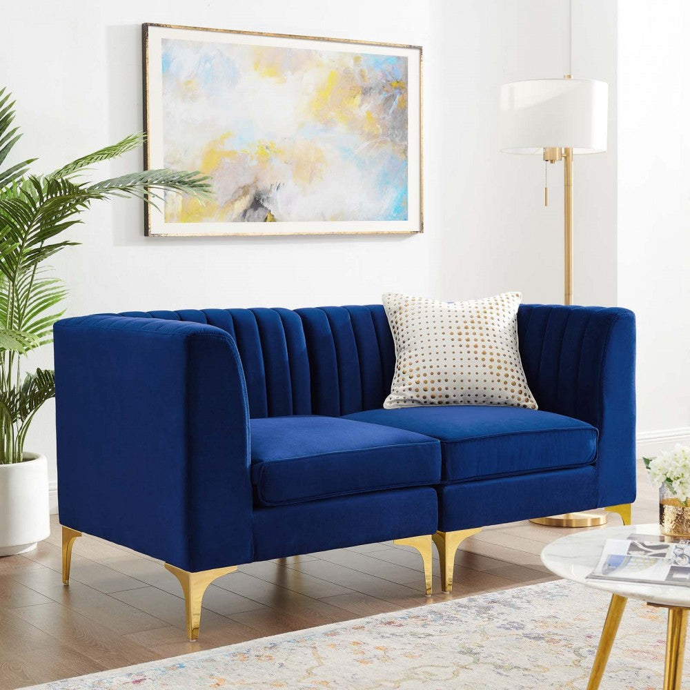 Triumph Channel Tufted Performance Velvet Loveseat, Navy
