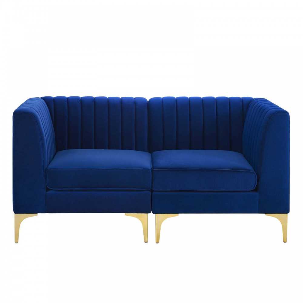 Triumph Channel Tufted Performance Velvet Loveseat, Navy