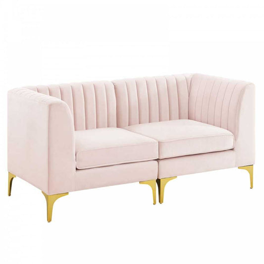 Triumph Channel Tufted Performance Velvet Loveseat, Pink