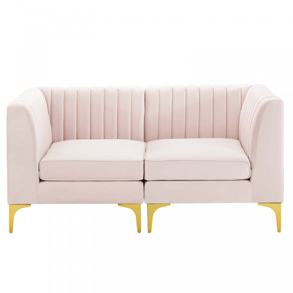 Triumph Channel Tufted Performance Velvet Loveseat, Pink