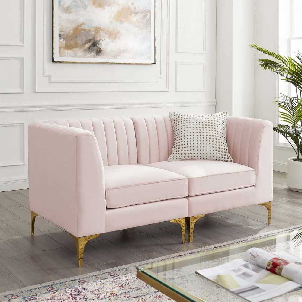 Triumph Channel Tufted Performance Velvet Loveseat, Pink