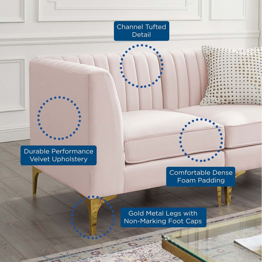 Triumph Channel Tufted Performance Velvet Loveseat, Pink