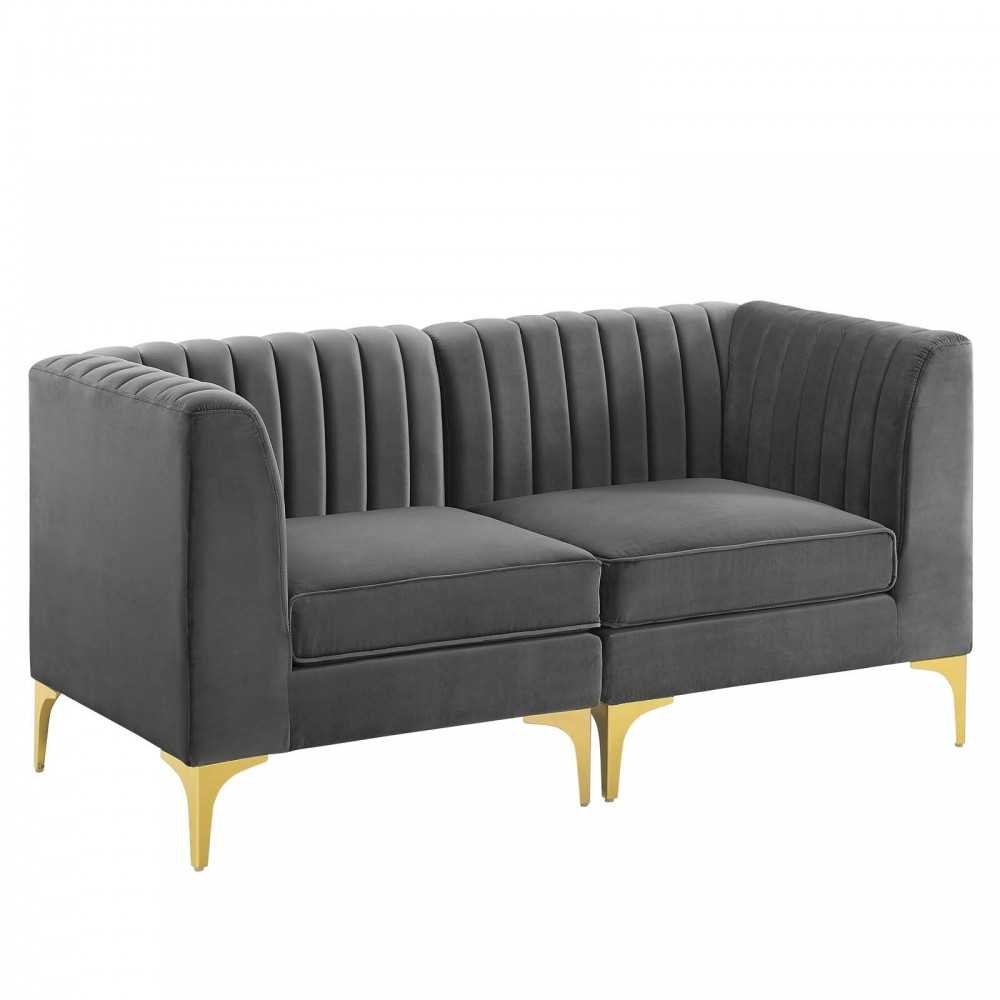 Triumph Channel Tufted Performance Velvet Loveseat, Gray
